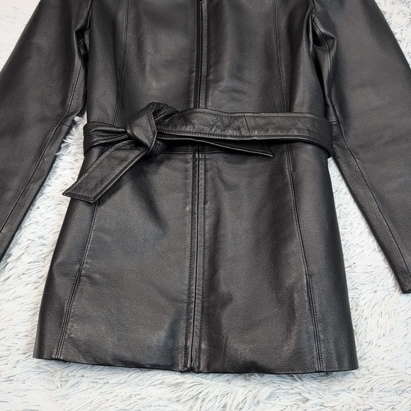Worthington Jacket Womens S Petite Coat Leather Black Zip Up Belt Career Pockets - Picture 8 of 11